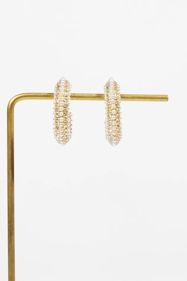 Altar039d State Chunky Pearl And Rhinestone Hoop Earrings Women Jewelry