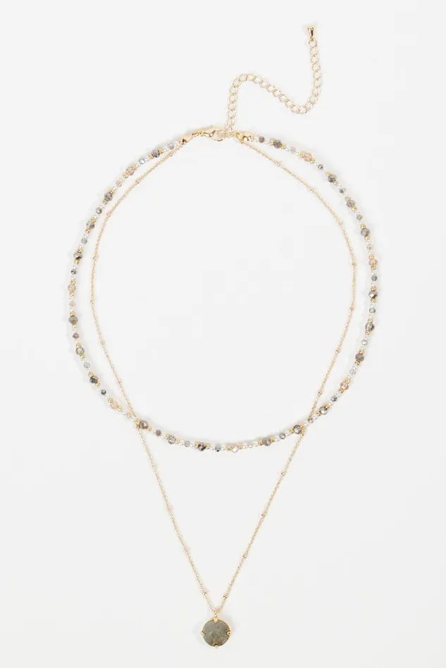 Altar039d State Dainty Glass Bead Layered Pendant Necklace Women Jewelry