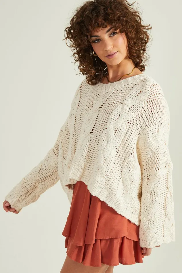 Altar039d State Estelle Chunky Cable Knit Sweater Women Sweaters