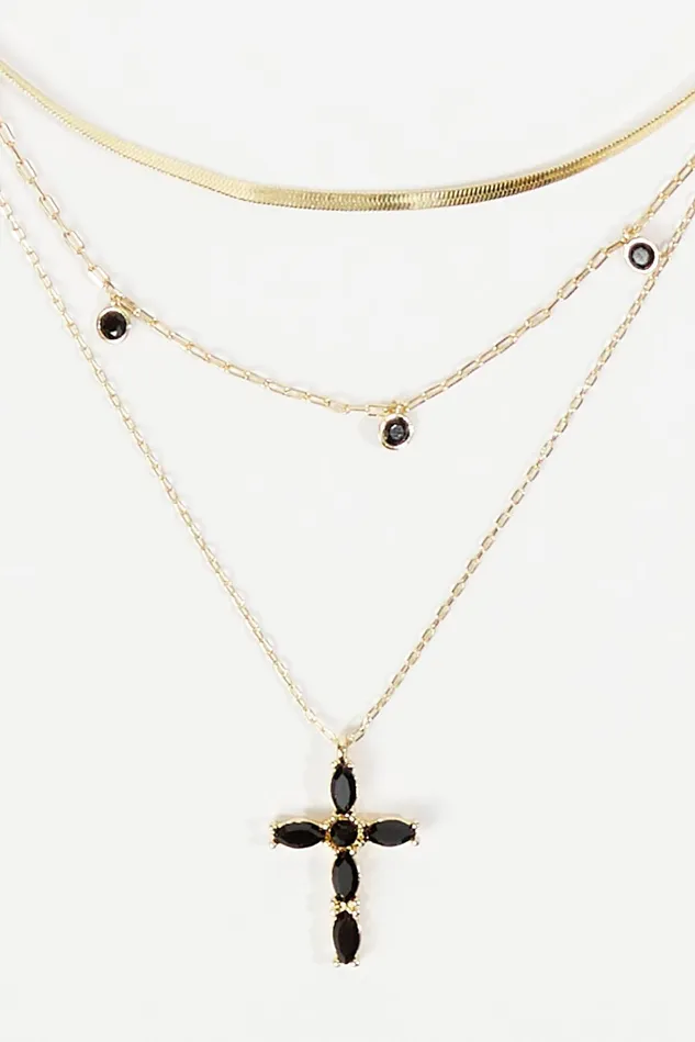 Altar039d State Layered Gem Cross Pendant Necklace Women Jewelry