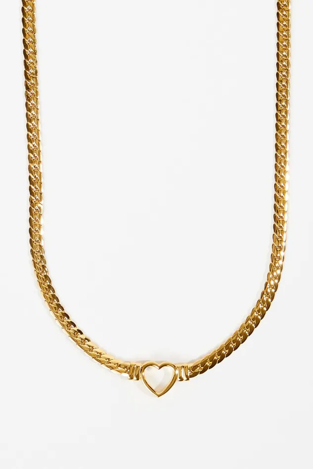 Altar039d State Stainless Steel Heart Curb Chain Choker Necklace Women Jewelry
