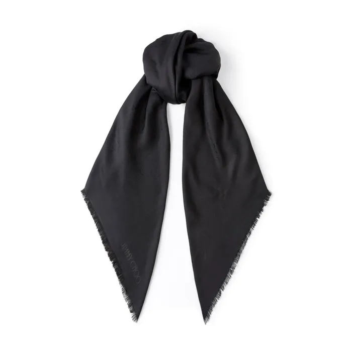 Amaya Black Woven Jacquard And Silk Blend Shawl S200 Black Women JIMMY CHOO Scarves and Hats