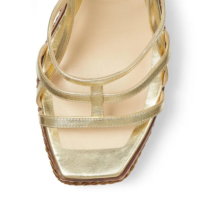 Ariela 110 Gold Metallic Nappa Leather Wedge Sandals With MultiStrap Front Dore Women JIMMY CHOO Wedges