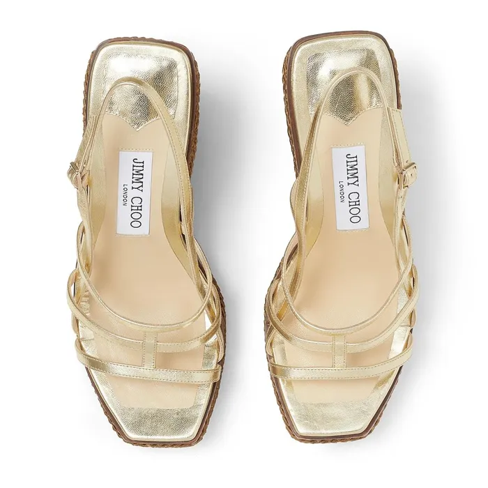 Ariela 110 Gold Metallic Nappa Leather Wedge Sandals With MultiStrap Front Dore Women JIMMY CHOO Wedges