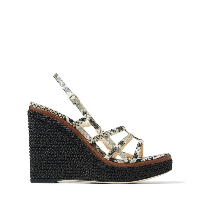 Ariela 110 Natural SnakeskinPrint Leather Wedge Sandals With MultiStrap Front Natural Women JIMMY CHOO Wedges Ariela 110 Natural SnakeskinPrint Leather Wedge Sandals With MultiStrap Front Natural Women JIMMY CHOO Wedges