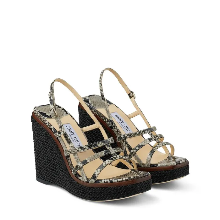 Ariela 110 Natural SnakeskinPrint Leather Wedge Sandals With MultiStrap Front Natural Women JIMMY CHOO Wedges