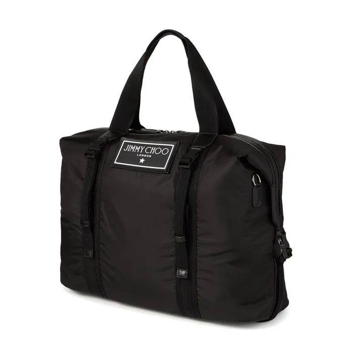 Arlington Black Soft Nylon And Satin Leather Weekend Holdall Tote Black Men JIMMY CHOO Bags