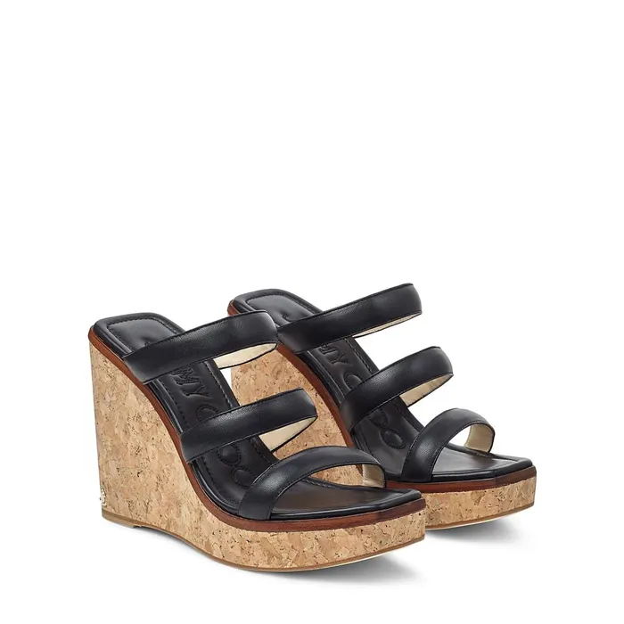 Athenia 110 Black Nappa Leather Wedge Sandals With Jc Emblem Black Women JIMMY CHOO Mules