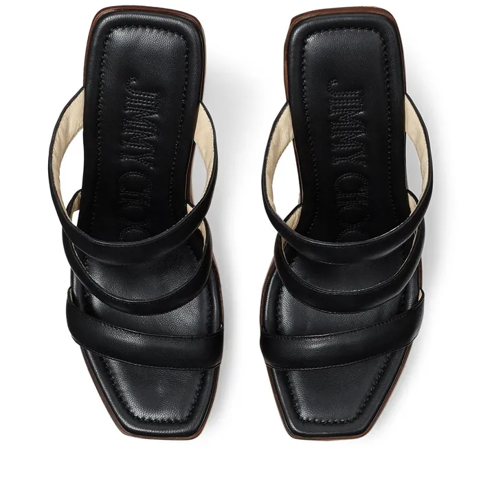 Athenia 110 Black Nappa Leather Wedge Sandals With Jc Emblem Black Women JIMMY CHOO Mules