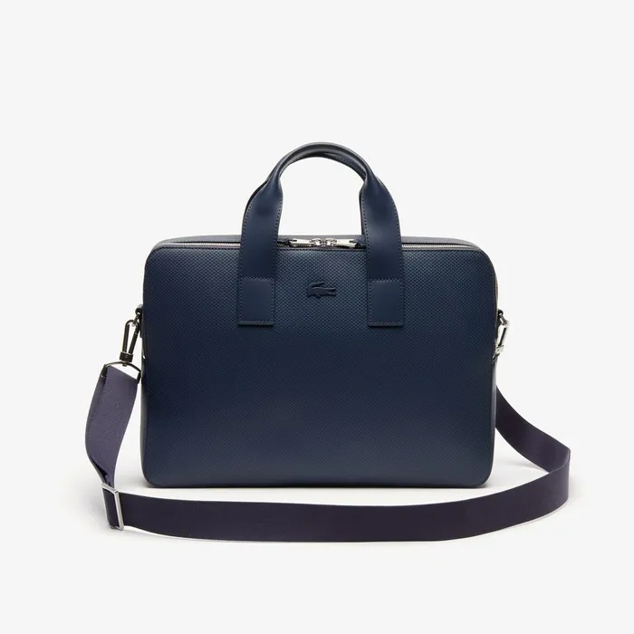 Bags Lacoste Mens Chantaco Matte Piqu Leather Computer Bag Peacoat Near Me