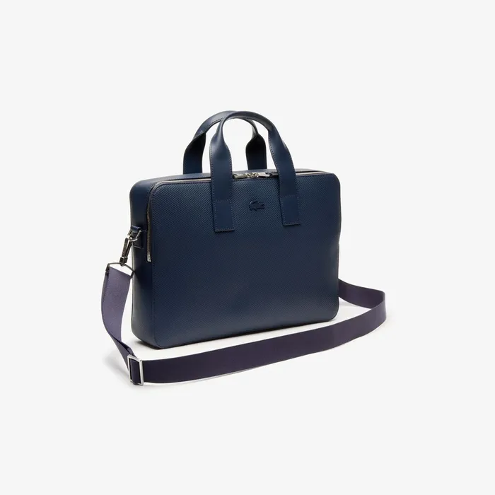Bags Lacoste Mens Chantaco Matte Piqu Leather Computer Bag Peacoat Near Me