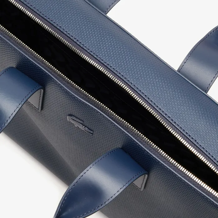 Bags Lacoste Mens Chantaco Matte Piqu Leather Computer Bag Peacoat Near Me