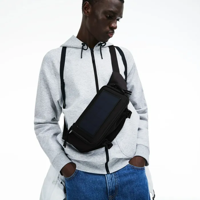 Bags Lacoste Mens InfiniT Solar Charger Fanny Pack Black USA
