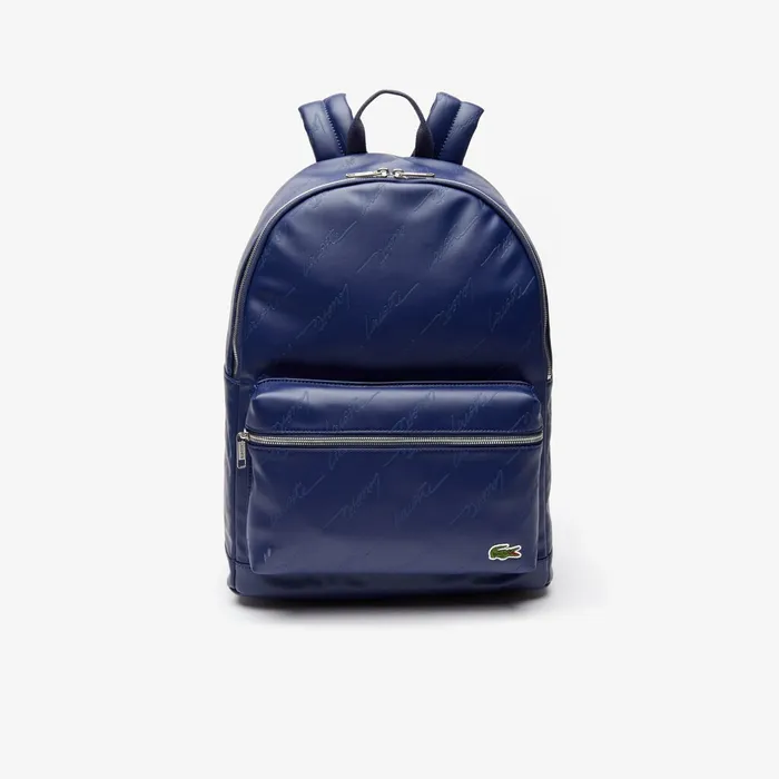Bags Lacoste Mens LIVE Signature Print Zippered Backpack Blue Depths Shop Online