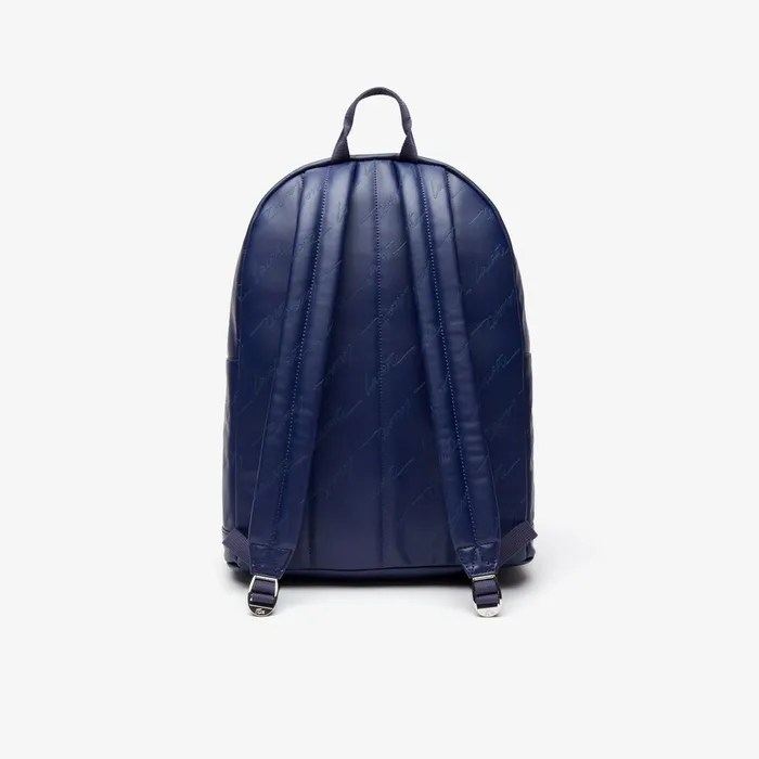 Bags Lacoste Mens LIVE Signature Print Zippered Backpack Blue Depths Shop Online