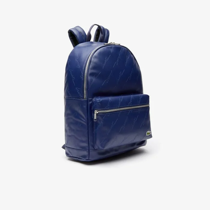 Bags Lacoste Mens LIVE Signature Print Zippered Backpack Blue Depths Shop Online
