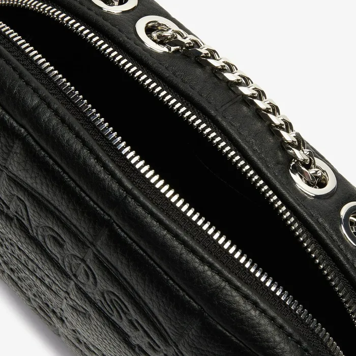 Bags Lacoste Womens Croco Crew Quilted Leather Zippered Shoulder Bag Black Gift 4 You