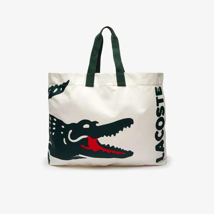 Bags Lacoste Womens Oversized Crocodile Print Cotton Large Tote Beach White For Sale Online