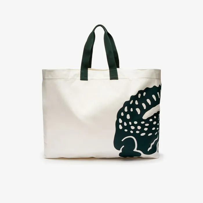 Bags Lacoste Womens Oversized Crocodile Print Cotton Large Tote Beach White For Sale Online