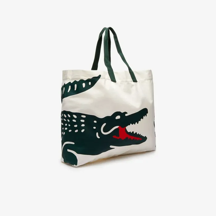 Bags Lacoste Womens Oversized Crocodile Print Cotton Large Tote Beach White For Sale Online