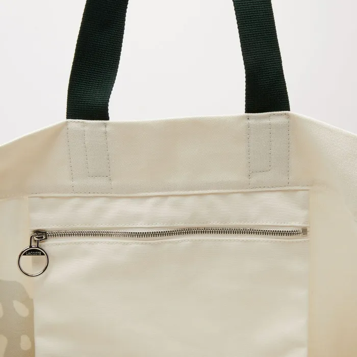 Bags Lacoste Womens Oversized Crocodile Print Cotton Large Tote Beach White For Sale Online