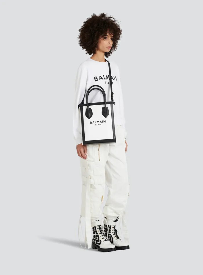 Balmain BArmy Bags Womens Canvas BArmy 26 Bag With Leather Panels White Balmain BArmy Bags Womens Canvas BArmy 26 Bag With Leather Panels White