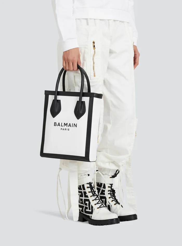 Balmain BArmy Bags Womens Canvas BArmy 26 Bag With Leather Panels White Balmain BArmy Bags Womens Canvas BArmy 26 Bag With Leather Panels White