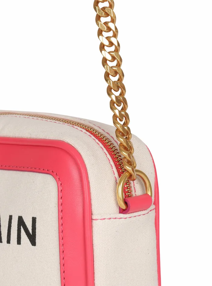 Balmain BArmy Bags Womens Canvas BArmy Camera Bag With Leather Panels Pink Balmain BArmy Bags Womens Canvas BArmy Camera Bag With Leather Panels Pink