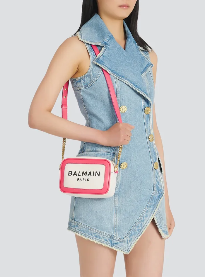 Balmain BArmy Bags Womens Canvas BArmy Camera Bag With Leather Panels Pink Balmain BArmy Bags Womens Canvas BArmy Camera Bag With Leather Panels Pink