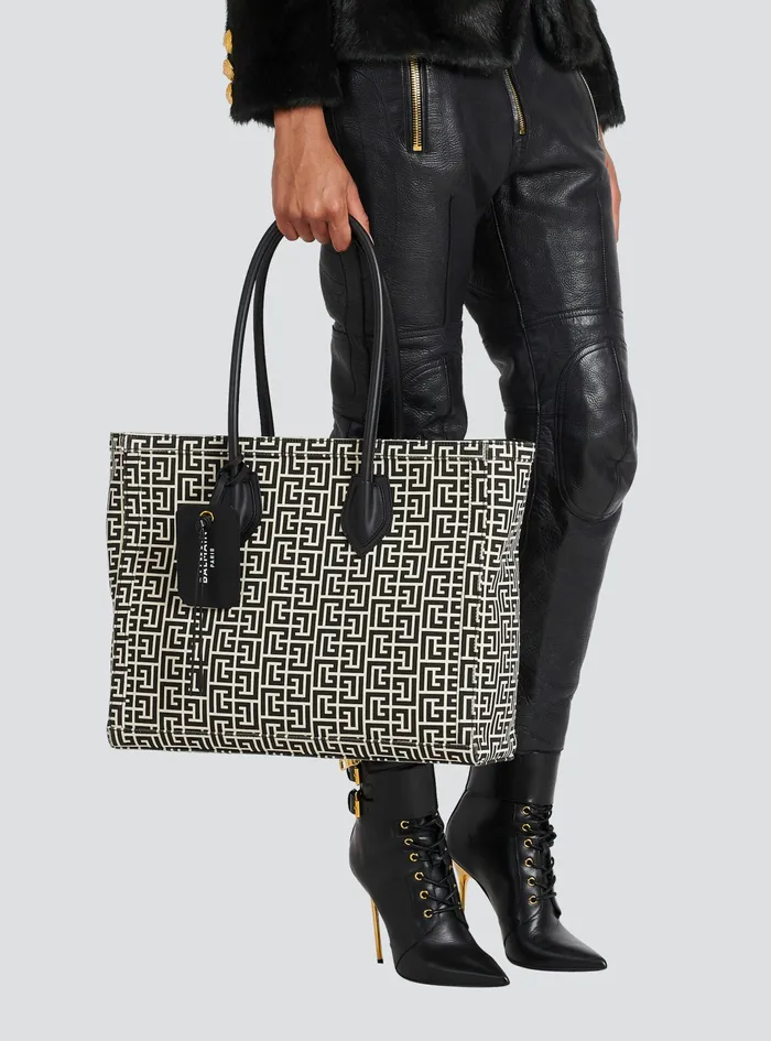 Balmain BArmy Bags Womens Ivory And Black Monogram Canvas BArmy 42 Tote Black Balmain BArmy Bags Womens Ivory And Black Monogram Canvas BArmy 42 Tote Black