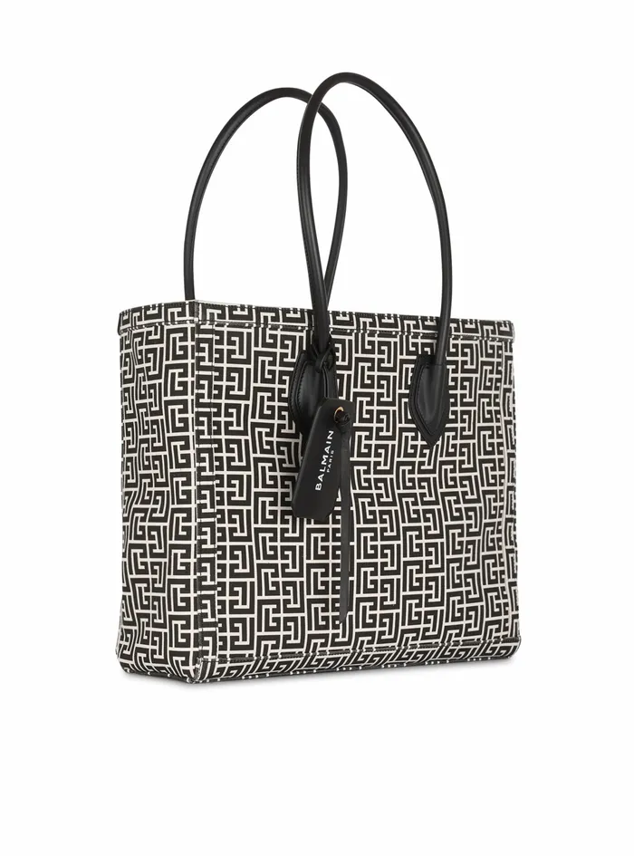 Balmain BArmy Bags Womens Ivory And Black Monogram Canvas BArmy 42 Tote Black Balmain BArmy Bags Womens Ivory And Black Monogram Canvas BArmy 42 Tote Black