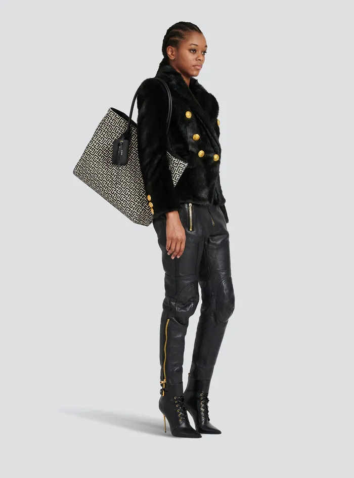 Balmain BArmy Bags Womens Ivory And Black Monogram Canvas BArmy 42 Tote Black Balmain BArmy Bags Womens Ivory And Black Monogram Canvas BArmy 42 Tote Black