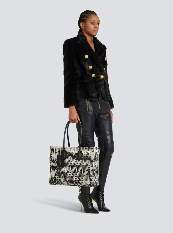 Balmain BArmy Bags Womens Ivory And Black Monogram Canvas BArmy 42 Tote Black Balmain BArmy Bags Womens Ivory And Black Monogram Canvas BArmy 42 Tote Black
