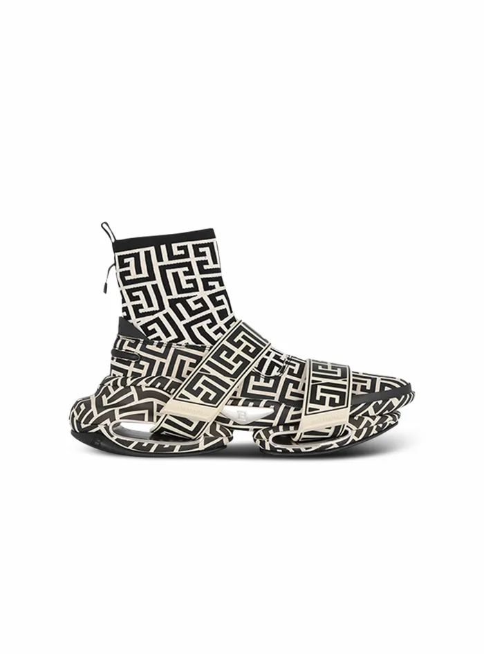 Balmain BBold Womens Bicolor Knit And Suede BBold HighTop Sneakers With Straps Black Balmain BBold Womens Bicolor Knit And Suede BBold HighTop Sneakers With Straps Black