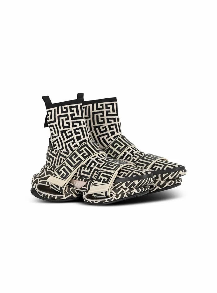 Balmain BBold Womens Bicolor Knit And Suede BBold HighTop Sneakers With Straps Black Balmain BBold Womens Bicolor Knit And Suede BBold HighTop Sneakers With Straps Black