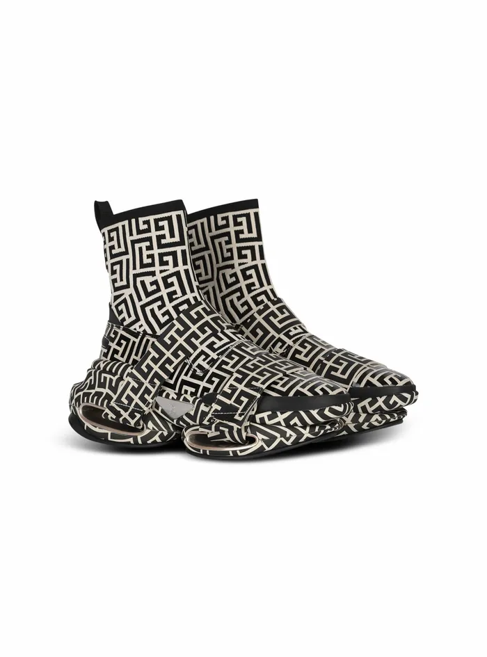Balmain BBold Womens Bicolor Knit And Suede BBold HighTop Sneakers With Straps Black Balmain BBold Womens Bicolor Knit And Suede BBold HighTop Sneakers With Straps Black