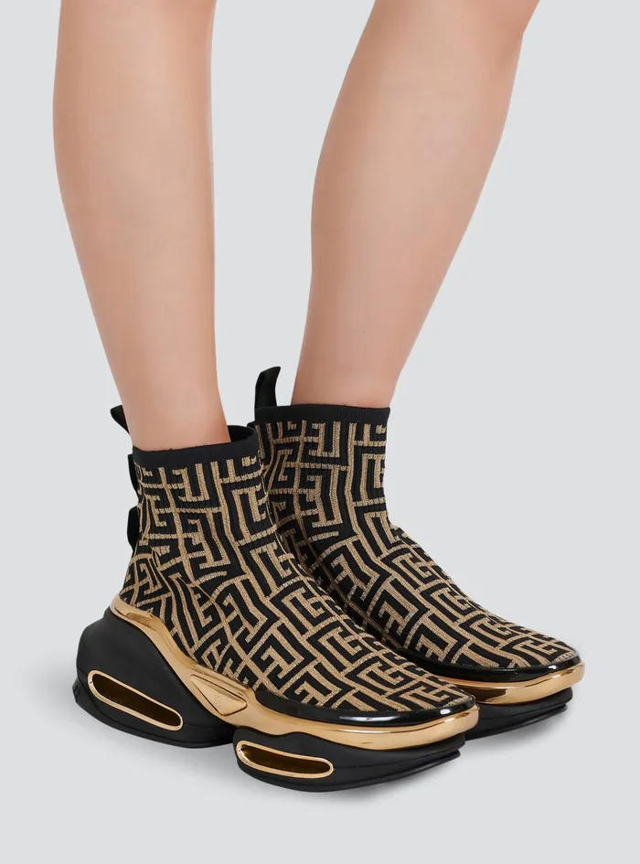 Balmain BBold Womens Bicolor Knit BBold HighTop Sneakers Black Balmain BBold Womens Bicolor Knit BBold HighTop Sneakers Black