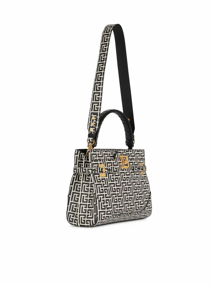 Balmain BBuzz Bags Womens Bicolor Print Leather BBuzz Top Handle Bag Black Balmain BBuzz Bags Womens Bicolor Print Leather BBuzz Top Handle Bag Black