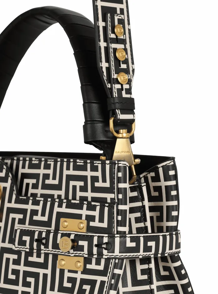 Balmain BBuzz Bags Womens Bicolor Print Leather BBuzz Top Handle Bag Black Balmain BBuzz Bags Womens Bicolor Print Leather BBuzz Top Handle Bag Black