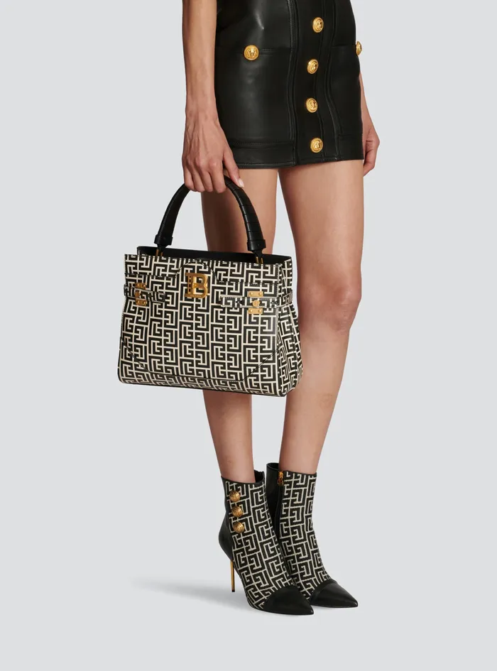 Balmain BBuzz Bags Womens Bicolor Print Leather BBuzz Top Handle Bag Black Balmain BBuzz Bags Womens Bicolor Print Leather BBuzz Top Handle Bag Black
