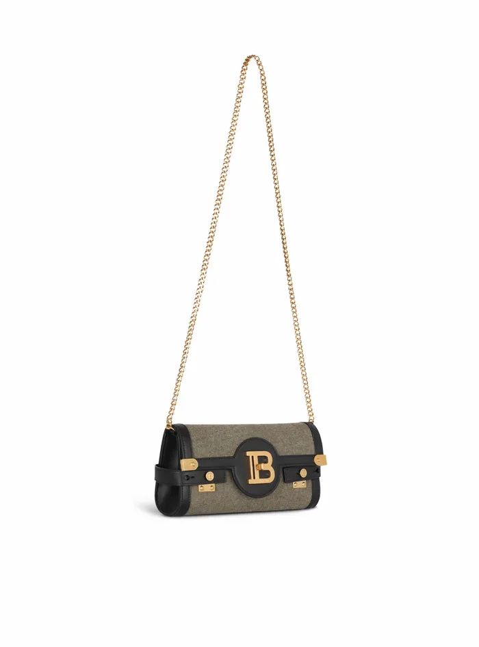 Balmain BBuzz Bags Womens Canvas BBuzz 23 Clutch Bag With Leather Panels Khaki