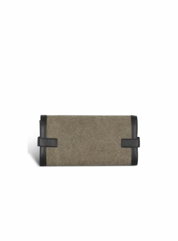 Balmain BBuzz Bags Womens Canvas BBuzz 23 Clutch Bag With Leather Panels Khaki