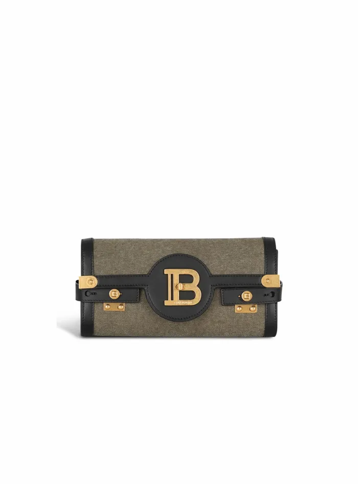 Balmain BBuzz Bags Womens Canvas BBuzz 23 Clutch Bag With Leather Panels Khaki