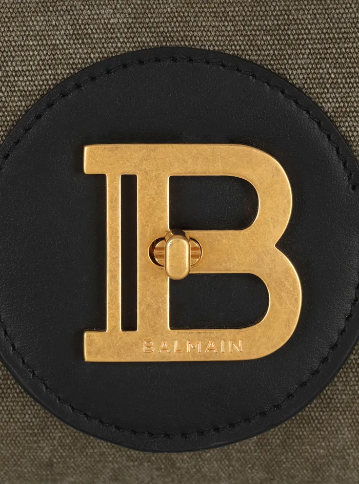 Balmain BBuzz Bags Womens Canvas BBuzz 23 Clutch Bag With Leather Panels Khaki