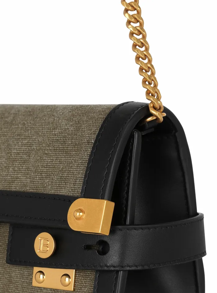 Balmain BBuzz Bags Womens Canvas BBuzz 23 Clutch Bag With Leather Panels Khaki