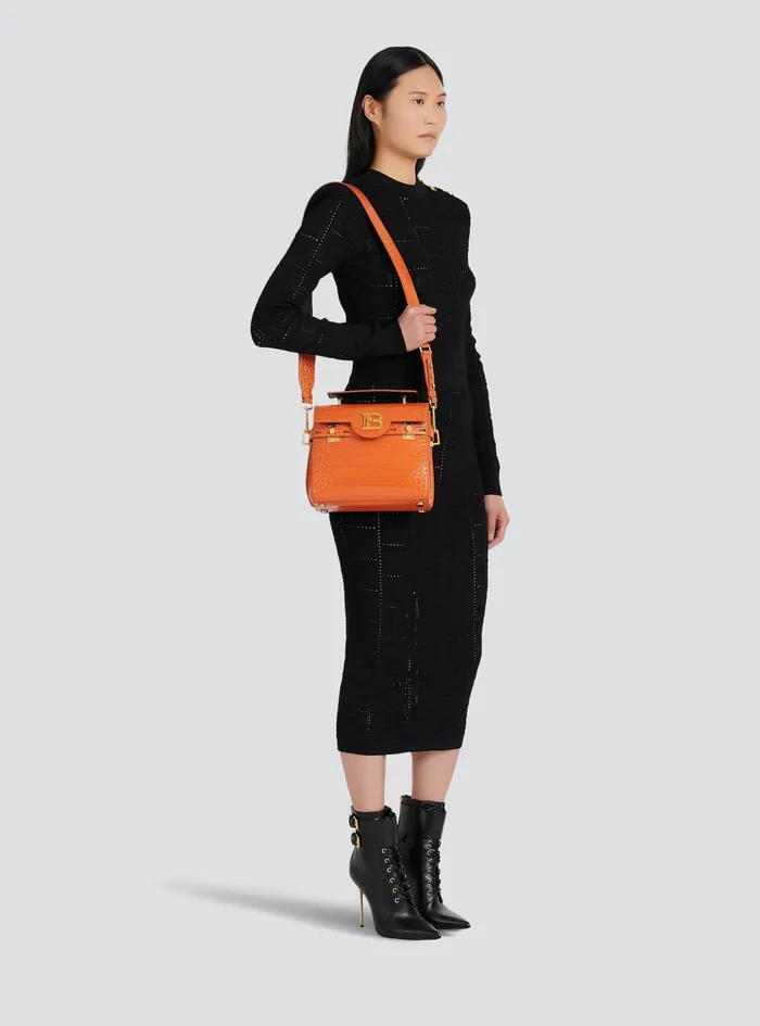 Balmain BBuzz Bags Womens CrocodileEmbossed Leather BBuzz 23 Bag Orange