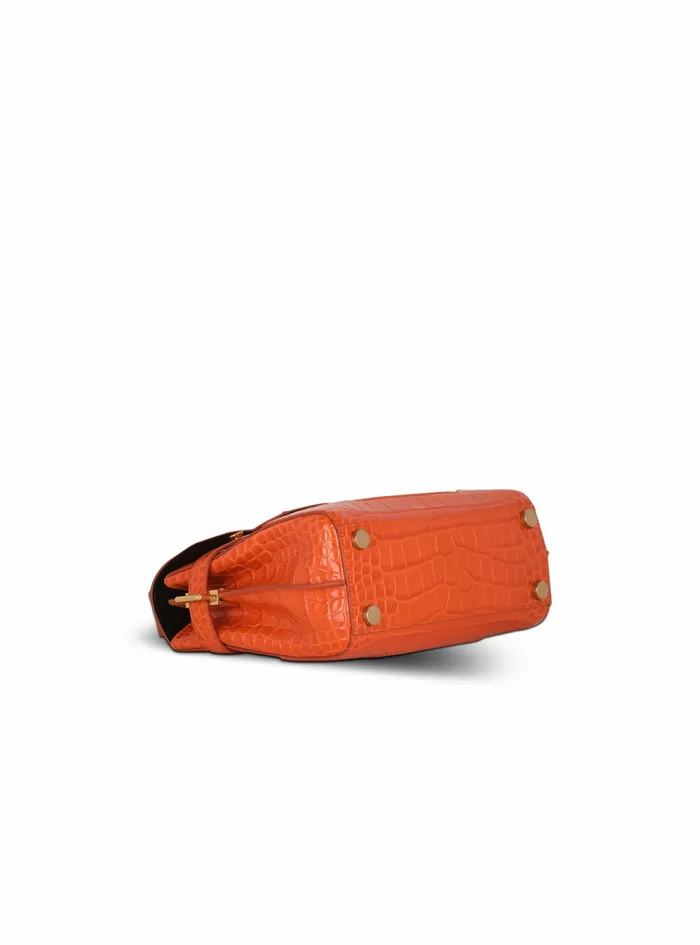 Balmain BBuzz Bags Womens CrocodileEmbossed Leather BBuzz 23 Bag Orange