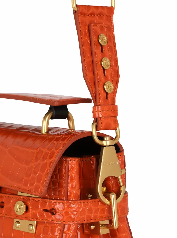 Balmain BBuzz Bags Womens CrocodileEmbossed Leather BBuzz 23 Bag Orange