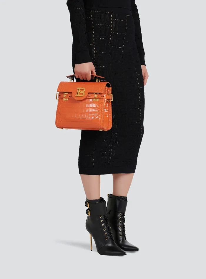 Balmain BBuzz Bags Womens CrocodileEmbossed Leather BBuzz 23 Bag Orange