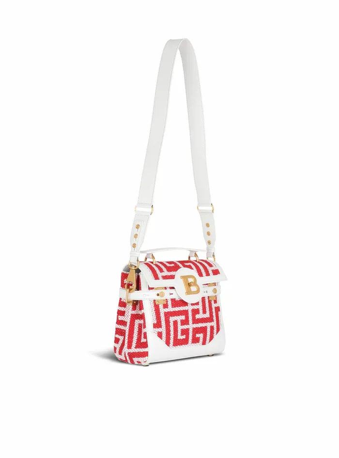 Balmain BBuzz Bags Womens High Summer Capsule 8211 Bicolor Jacquard BBuzz 23 Bag With Leather Panel Red Balmain BBuzz Bags Womens High Summer Capsule 8211 Bicolor Jacquard BBuzz 23 Bag With Leather Panel Red